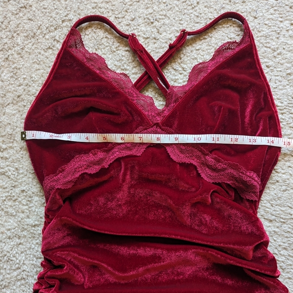 Red Velvet Lace Trim Mini Dress - Picture 4 of 6